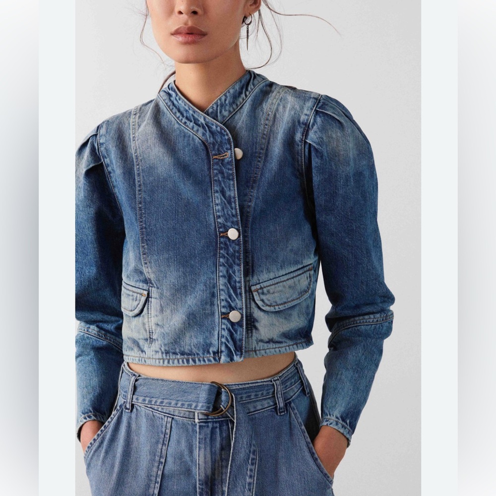 Ba&sh Women Blue Daisy Short Denim Jacket Size XS